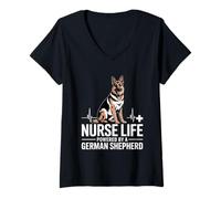 Femme La Vie d'infirmière alimentée par Un Chien de Berger Allemand T-Shirt avec Col en V