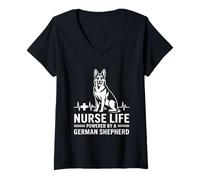 Femme La Vie d'infirmière alimentée par Un Chien de Berger Allemand T-Shirt avec Col en V