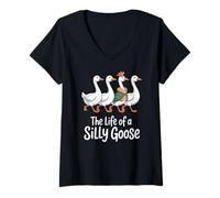 Femme La Vie d'une oie Idiote, Blague Amusante et fantaisiste sur Les Animaux, Maman T-Shirt avec Col en V