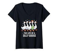 Femme La Vie d'une oie Idiote, Blague Amusante et fantaisiste sur Les Animaux, Maman T-Shirt avec Col en V