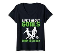 Femme La vie est à propos des objectifs et des aides T-Shirt avec Col en V