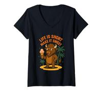 Femme La vie est courte, fais-en sorte qu'elle soit douce Buffalo T-Shirt avec Col en V