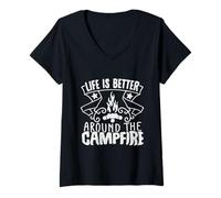 Femme La vie est meilleure autour d'un feu de camp T-Shirt avec Col en V
