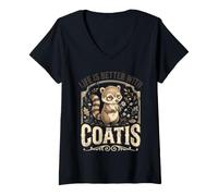 Femme La Vie est Meilleure avec Coatis T-Shirt avec Col en V
