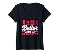 Femme La Vie est Meilleure avec la Motivation d'appréciation de Mes Petits-Enfants T-Shirt avec Col en V