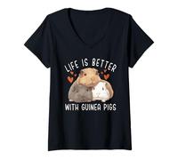 Femme La Vie est Meilleure avec Les cochons d'Inde, Mignon Amoureux des cochons d'Inde T-Shirt avec Col en V