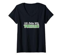 Femme La Vie est Meilleure avec Les Reptiles de Tortues T-Shirt avec Col en V