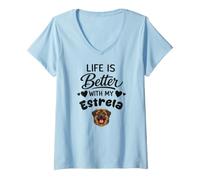 Femme La Vie Est Meilleure avec Mon Chien de Montagne de l'Estrela T-Shirt avec Col en V
