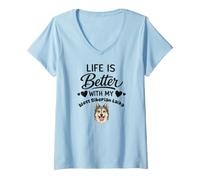 Femme La Vie Est Meilleure avec Mon Laïka de Sibérie Occidentale T-Shirt avec Col en V