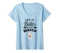 Femme La Vie Est Meilleure avec Mon Terrier Blanc du West Highland T-Shirt avec Col en V