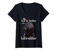 Femme La Vie est Meilleure avec Un Chien Labrador Retriever Chocolate Lab T-Shirt avec Col en V