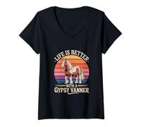 Femme La Vie est Meilleure avec Un Gypsy Vanner T-Shirt avec Col en V