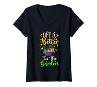 Femme La Vie est Meilleure avec Un Jardin Les jardiniers Amateurs adorent Le Jardinage T-Shirt avec Col en V