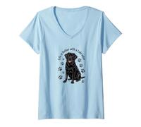 Femme La Vie est Meilleure avec Un Labrador, Un Retriever de Laboratoire Noir T-Shirt avec Col en V