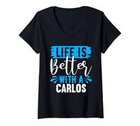 Femme La Vie est Meilleure avec Un t-Shirt Carlos Nom Carlos T-Shirt avec Col en V