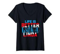 Femme La Vie est Meilleure avec Un t-Shirt Linda Nom Linda T-Shirt avec Col en V