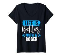 Femme La Vie est Meilleure avec Un t-Shirt Roger Nom Roger T-Shirt avec Col en V