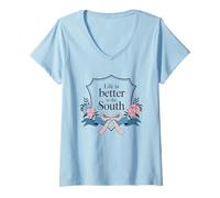 Femme La Vie est Meilleure dans Le sud | Floral Southern Pride T-Shirt avec Col en V