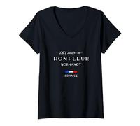 Femme La vie est meilleure en HONFLEUR Normandie Drapeau France T-Shirt avec Col en V