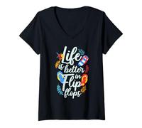 Femme La Vie est Meilleure en Tongs T-Shirt avec Col en V