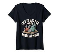 Femme La Vie est Meilleure Quand Mudlarking, Treasure Hunter Beachcombing T-Shirt avec Col en V