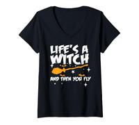 Femme La Vie est Une sorcière et Puis tu t'envoles T-Shirt avec Col en V