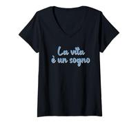 Femme La Vie Italienne est Un rêve ; La Vita è Un sogno T-Shirt avec Col en V