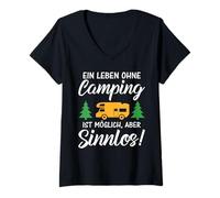 Femme La Vie sans Camping est Possible mais n'a Pas de Sens T-Shirt avec Col en V