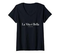 Femme La Vita é bella Italie La vie est belle, voyage en Italie T-Shirt avec Col en V