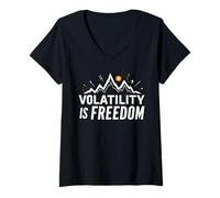 Femme La volatilité est la liberté - Bitcoin Trading BTC Bitcoin Saying T-Shirt avec Col en V