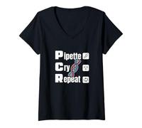 Femme Lab Tech DNA Technicien Biologie moléculaire Pipette Science T-Shirt avec Col en V