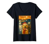 Femme Labrador Christmas Scream Parodie Flocons de Neige T-Shirt avec Col en V