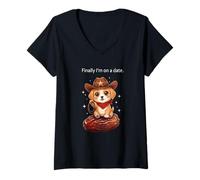 Femme Labrador Enfin Je suis à Une Date drôle Kawaii Anime Mignon T-Shirt avec Col en V
