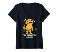Femme Labrador Gym Rat Lifting Deadlift Struggle est Une Vraie Lutte pour Maman et Papa T-Shirt avec Col en V