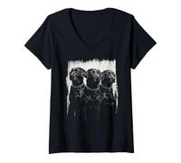 Femme Labrador Noir et Blanc Amoureux des Chiens T-Shirt avec Col en V