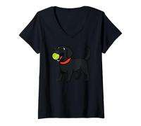 Femme Labrador Noir pour Les Amoureux des Animaux ramenant Maman Papa Enfants T-Shirt avec Col en V