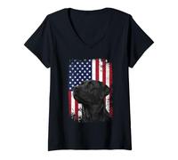 Femme Labrador Patriotic Lab Hunting Dog US Flag Hunting Dog T-Shirt avec Col en V
