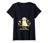 Femme Labrador Retriever Dog Mom Floral T-Shirt avec Col en V