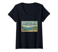 Femme Lac Tahoe California Vintage Voyage Souvenir Post Art Graphique T-Shirt avec Col en V