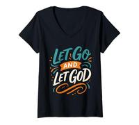 Femme Lâchez Prise et Laissez Dieu - Vintage Christian Faith T-Shirt avec Col en V