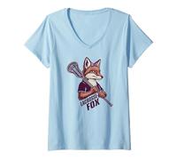 Femme Lacrosse Fox - Mignon drôle de Renard féminin Sportif joueuse laxiste T-Shirt avec Col en V