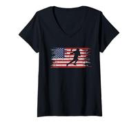 Femme Lacrosse Player Gift Patriotic American Flag Lacrosse T-Shirt avec Col en V