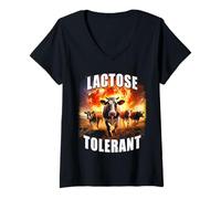 Femme Lactose Tolerant - Funny Milk & Dairy Meme Cows Graphic T-Shirt avec Col en V