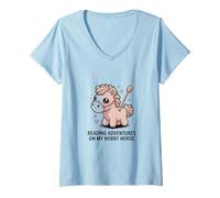 Femme Lading Adventures on My Hobby Horse, Poney pour Enfants T-Shirt avec Col en V