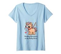 Femme Lading Adventures on My Hobby Horse, Poney pour Enfants T-Shirt avec Col en V