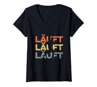 Femme « Läuft Läuft Läuft Laufen Joggen Laufsport » T-Shirt avec Col en V