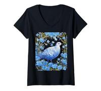 Femme Lagopède des saules et myosotis T-Shirt avec Col en V