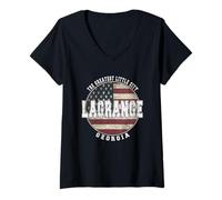 Femme LaGrange Georgia, Drapeau américain Vintage T-Shirt avec Col en V