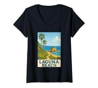 Femme Laguna Beach, Le Paradis des Vacances rétro en Californie T-Shirt avec Col en V