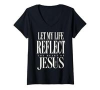 Femme Laisse ma Vie refléter Le cœur de la Foi chrétienne de Jésus T-Shirt avec Col en V